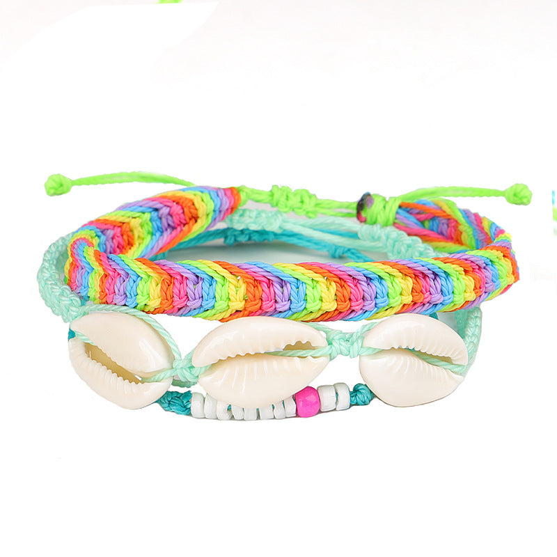 Wholesale Bohemian Colorful Wax Thread Seashell Bracelet Set
